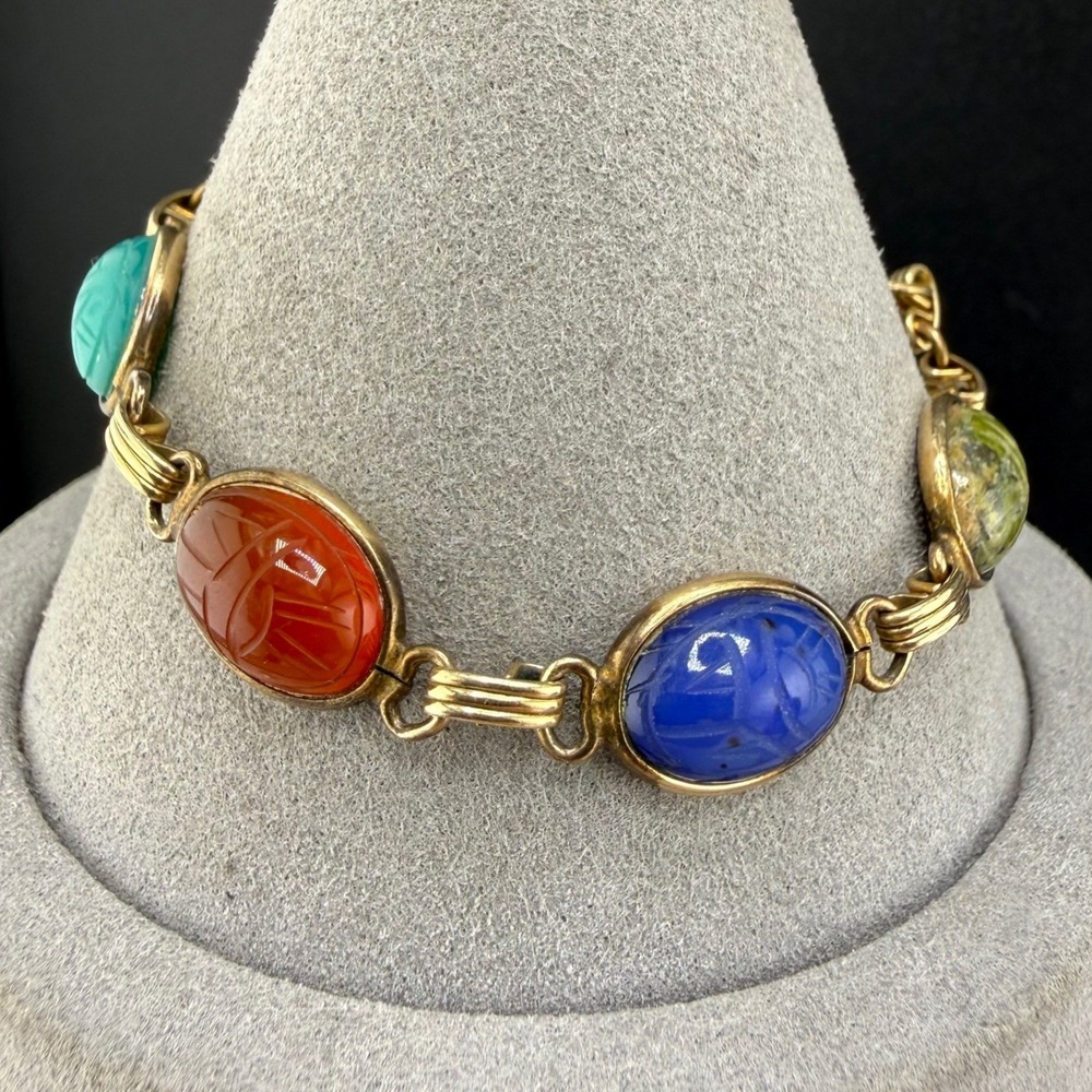 Vintage Scarab Gold Filled Bracelet Egyptian Revival 7"